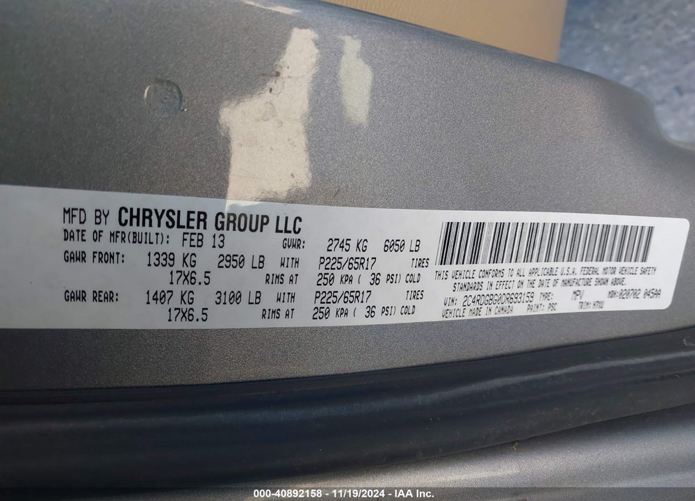 2013 DODGE GRAND CARAVAN SE VIN: 2C4RDGBG0DR693159