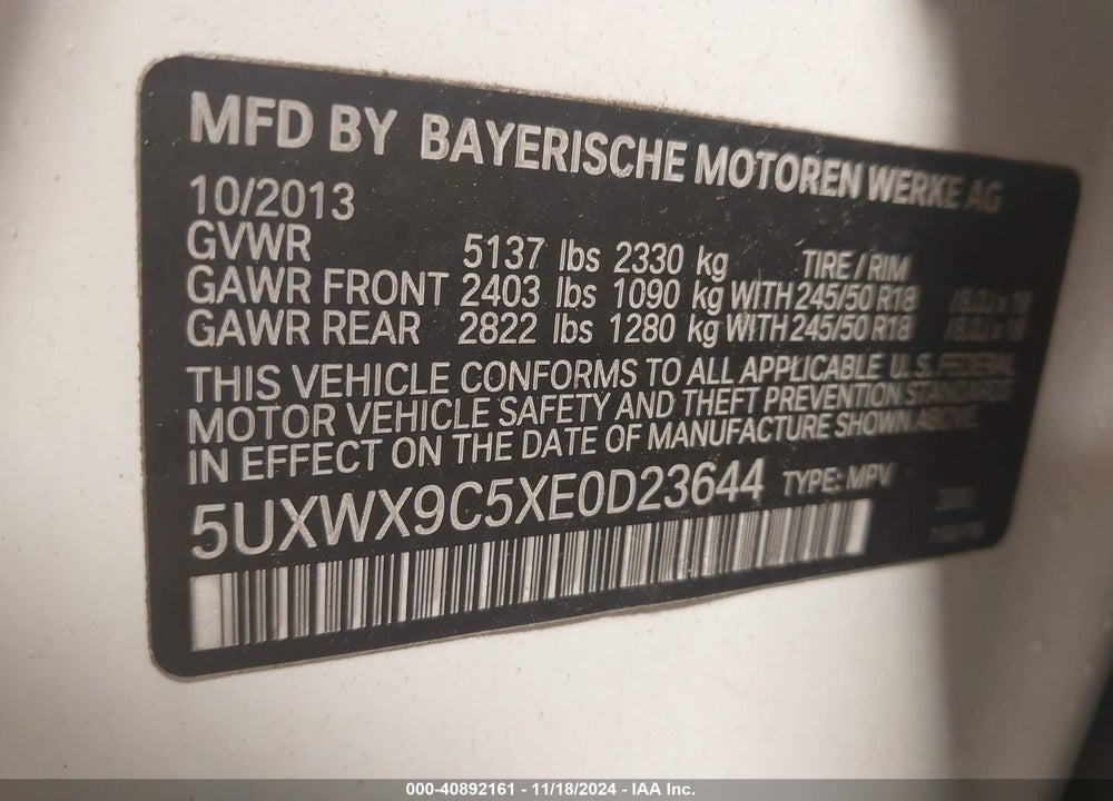2014 BMW X3 XDRIVE28I VIN: 5UXWX9C5XE0D23644