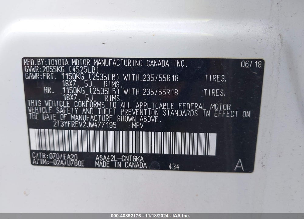 2018 TOYOTA RAV4 LIMITED/PLATINUM VIN: 2T3YFREV2JW477195