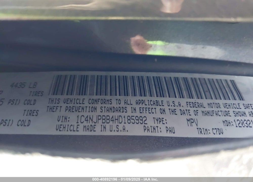 2017 JEEP PATRIOT VIN: 1C4NJPBB4HD185992