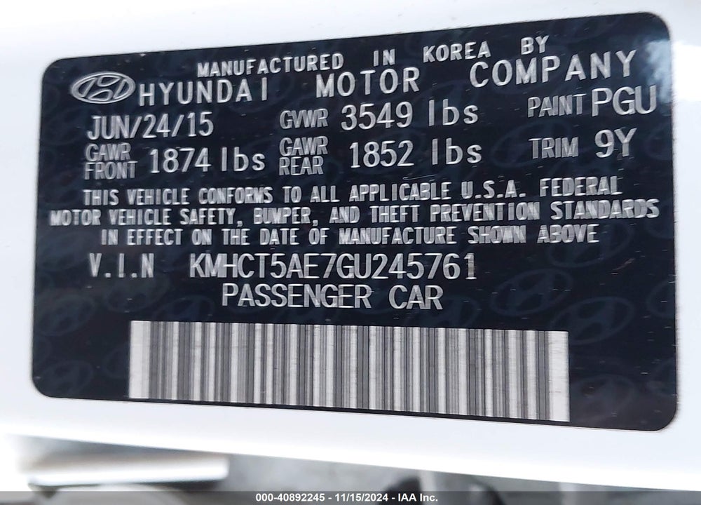 2016 HYUNDAI ACCENT SE VIN: KMHCT5AE7GU245761