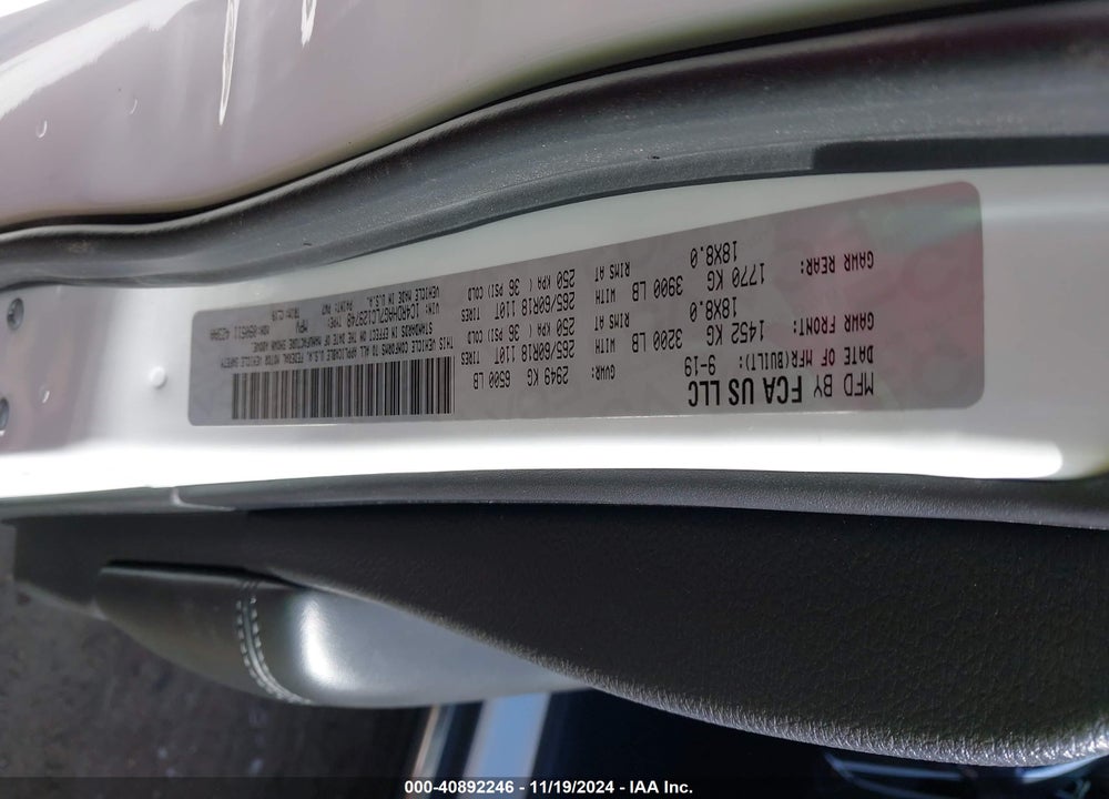 2020 DODGE DURANGO SXT PLUS RWD VIN: 1C4RDHAG7LC129748
