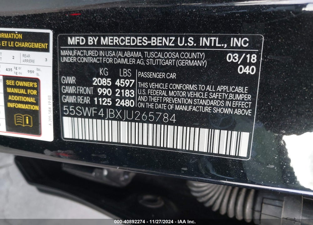 2018 MERCEDES-BENZ C 300 VIN: 55SWF4JBXJU265784