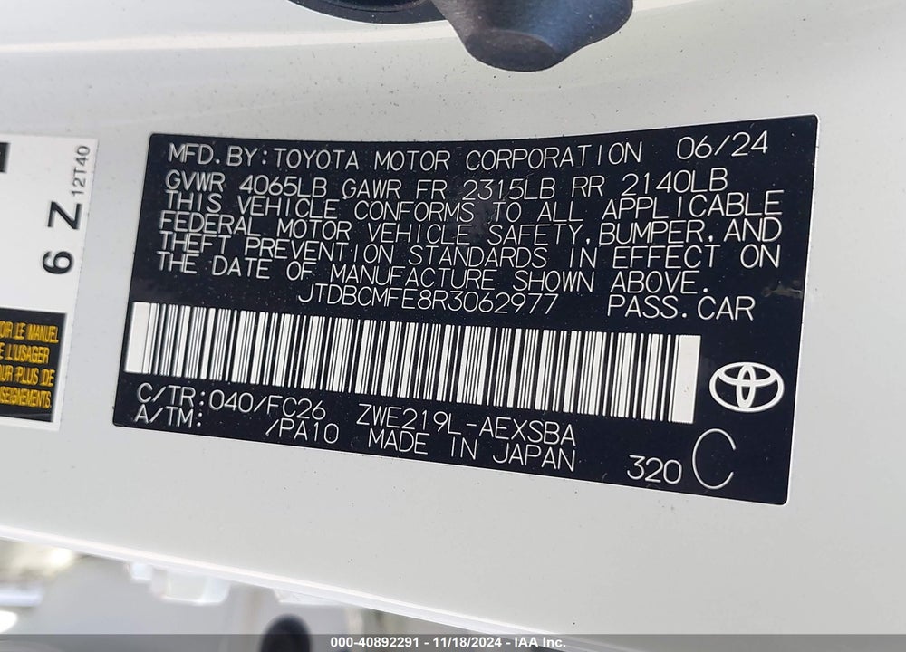2024 TOYOTA COROLLA HYBRID SE VIN: JTDBCMFE8R3062977