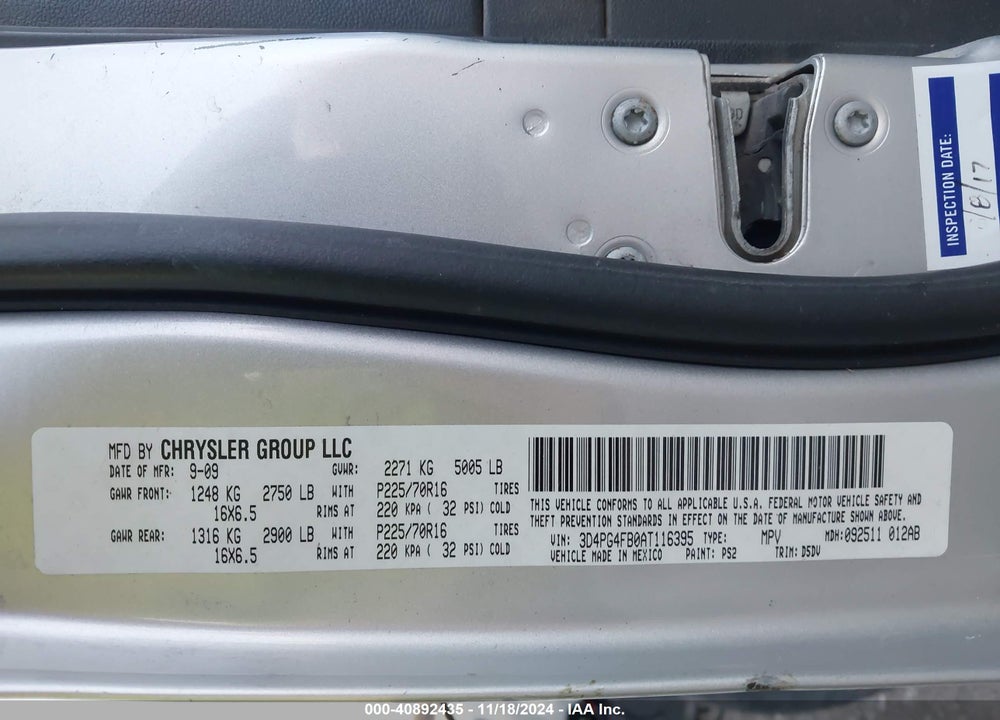 2010 DODGE JOURNEY VIN: 3D4PG4FB0AT116395