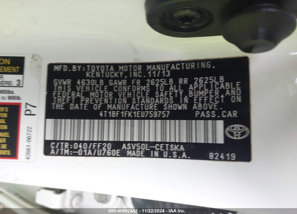 2014 TOYOTA CAMRY SE VIN: 4T1BF1FK1EU759757