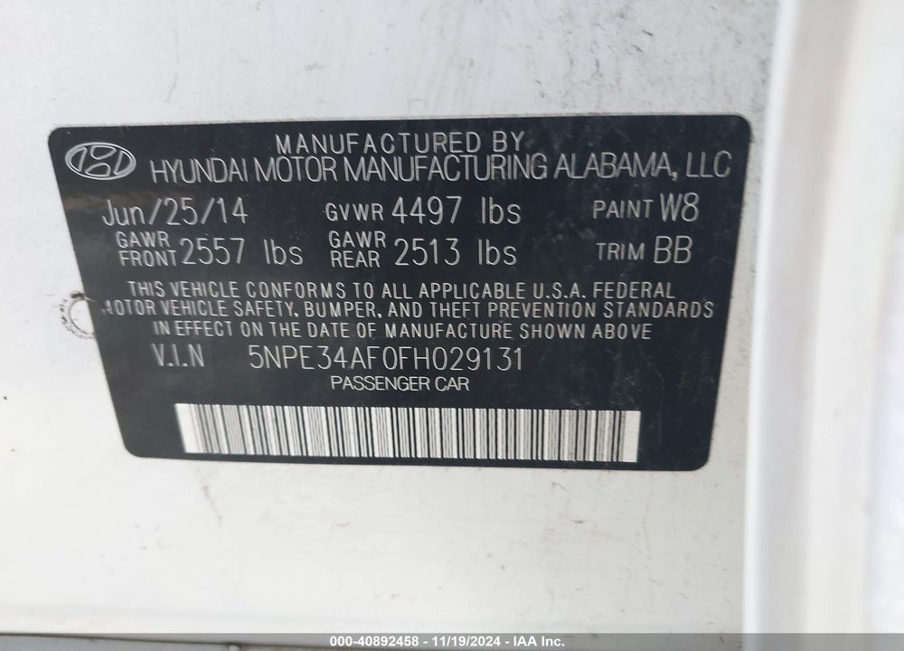 2015 HYUNDAI SONATA LIMITED VIN: 5NPE34AF0FH029131