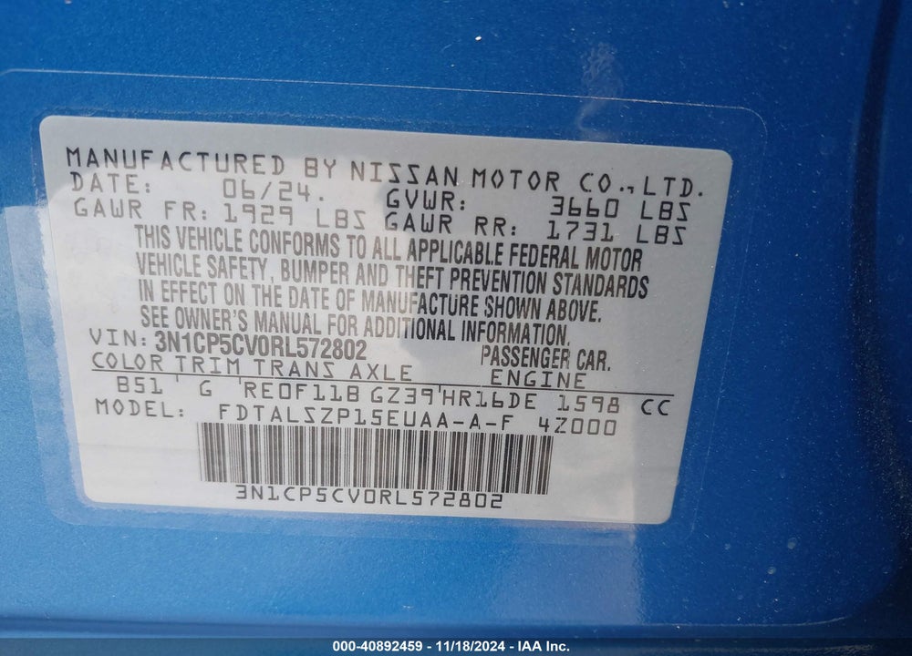 2024 NISSAN KICKS VIN: 3N1CP5CV0RL572802