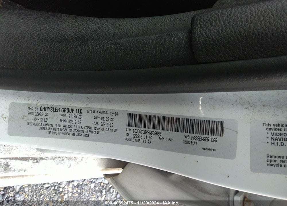 2015 CHRYSLER 200 VIN: 1C3CCCCB2FN636695