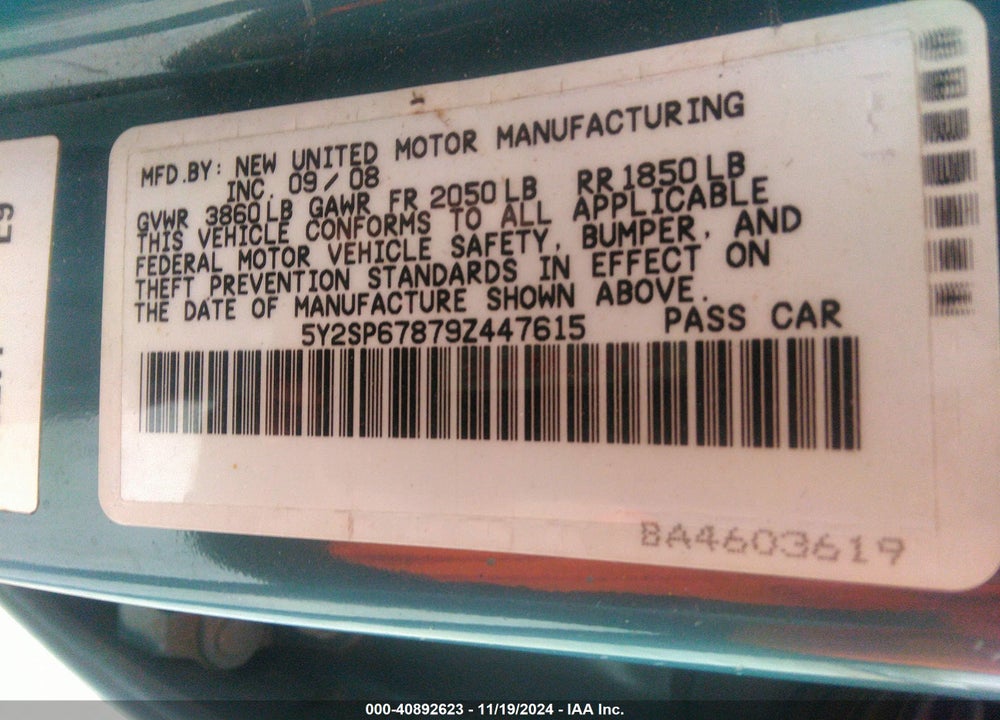 2009 PONTIAC VIBE VIN: 5Y2SP67879Z447615