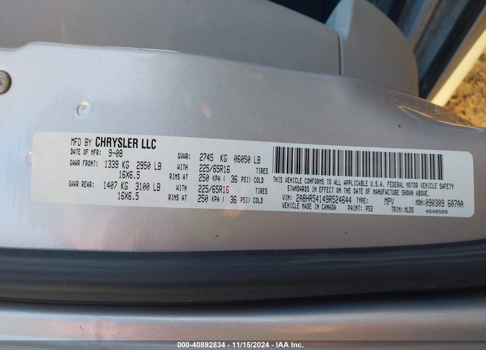 2009 CHRYSLER TOWN & COUNTRY TOURING VIN: 2A8HR54149R524644