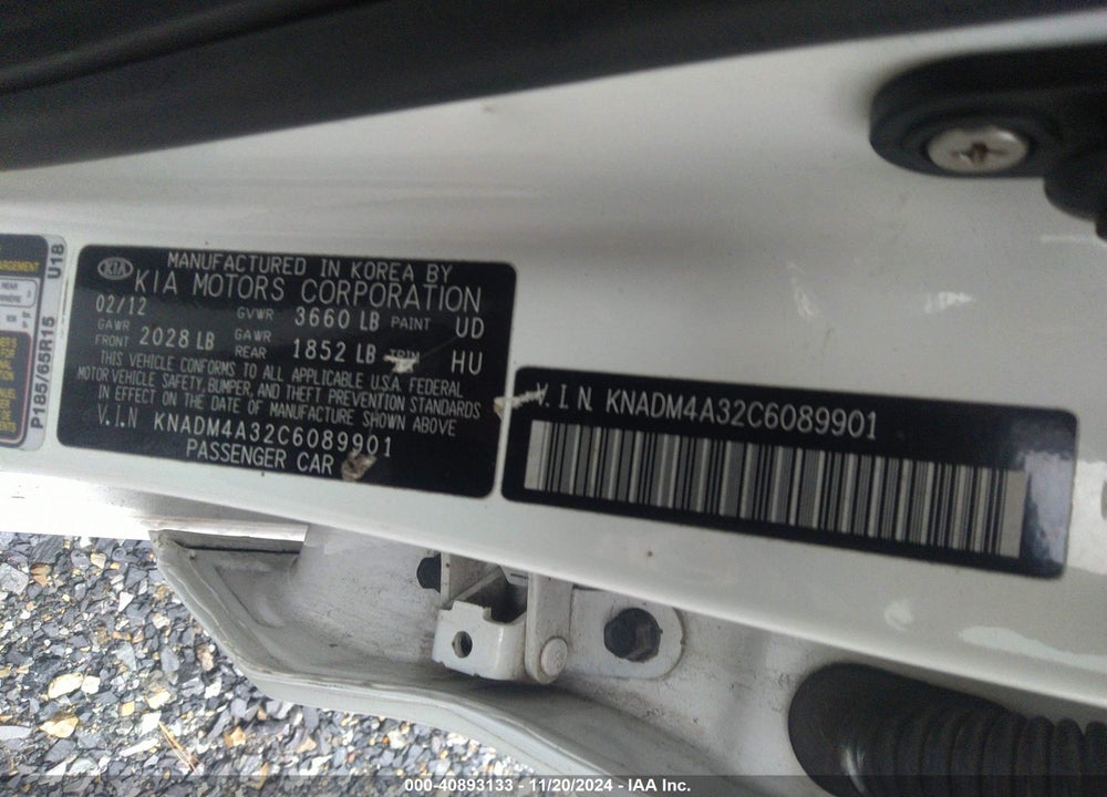 2012 KIA RIO LX VIN: KNADM4A32C6089901