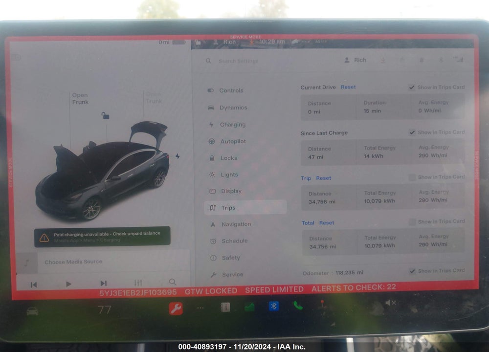 2018 TESLA MODEL 3 LONG RANGE/PERFORMANCE VIN: 5YJ3E1EB2JF103695