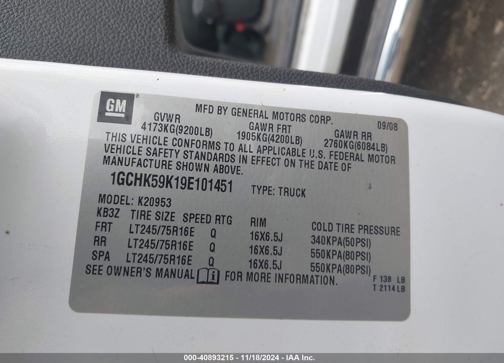 2009 CHEVROLET SILVERADO 2500HD LT VIN: 1GCHK59K19E101451