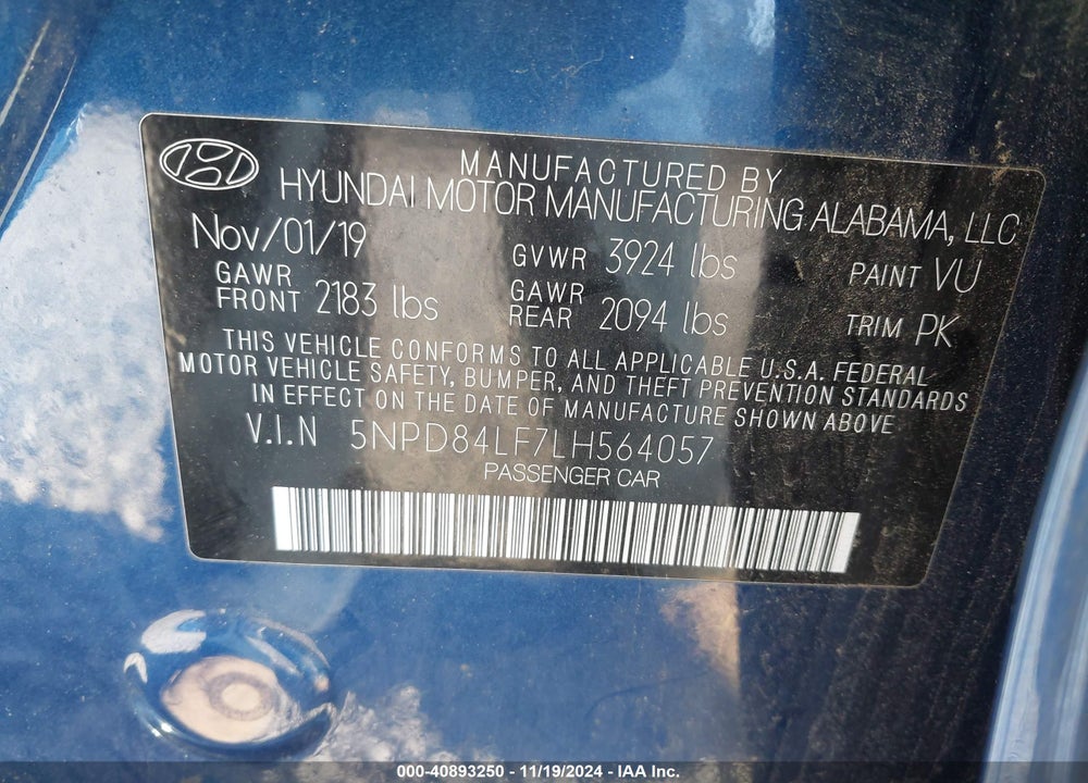 2020 HYUNDAI ELANTRA VALUE EDITION VIN: 5NPD84LF7LH564057