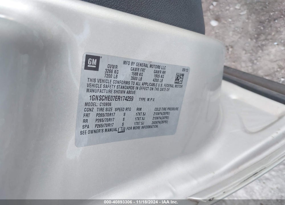 2014 CHEVROLET SUBURBAN 1500 LS VIN: 1GNSCHE07ER174259