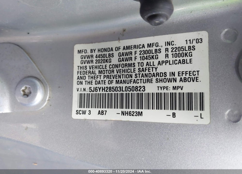 2003 HONDA ELEMENT EX VIN: 5J6YH28503L050823