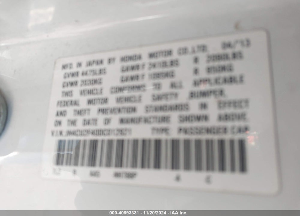 2013 ACURA TSX 2.4 VIN: JH4CU2F40DC012921