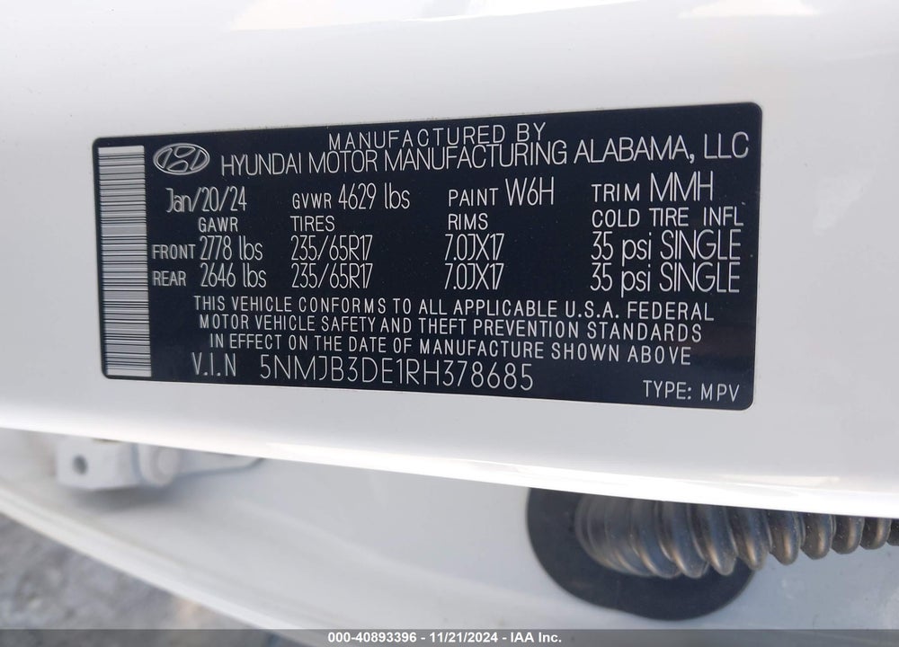 2024 HYUNDAI TUCSON SEL VIN: 5NMJB3DE1RH378685