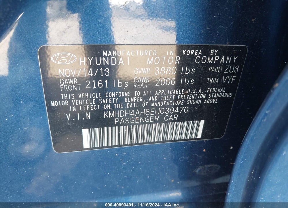 2014 HYUNDAI ELANTRA SPORT VIN: KMHDH4AH8EU039470