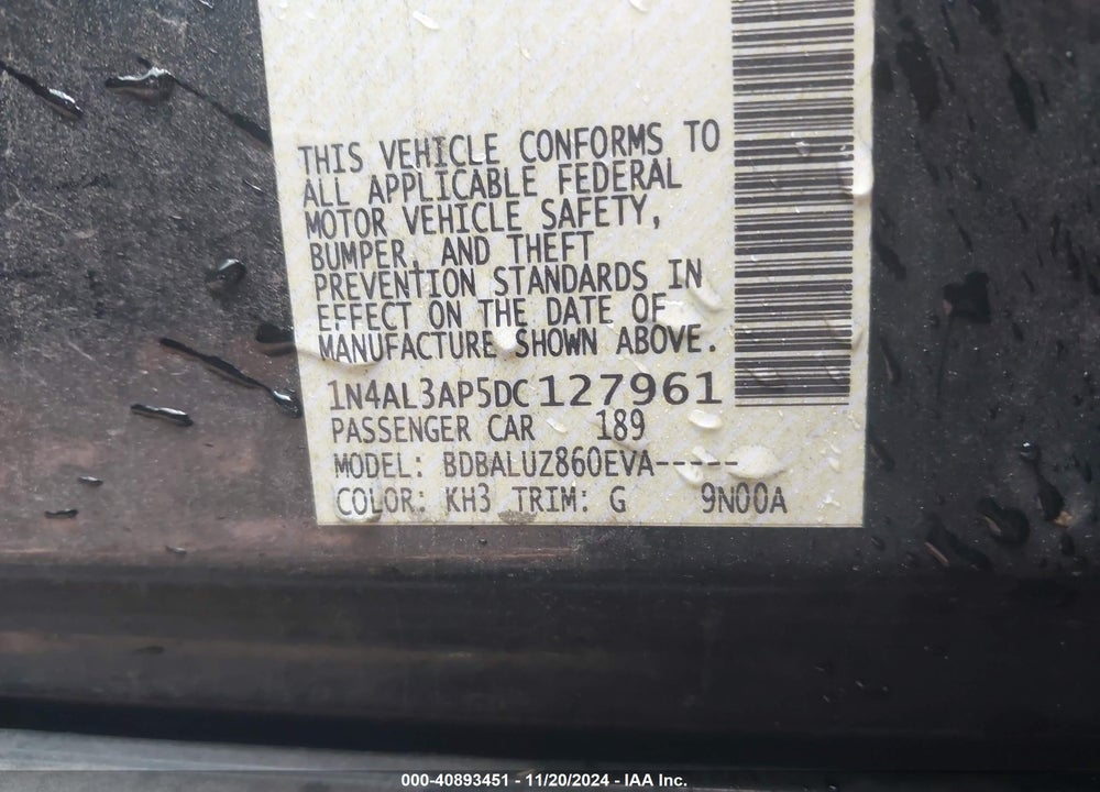 2013 NISSAN ALTIMA 2.5 SV VIN: 1N4AL3AP5DC127961