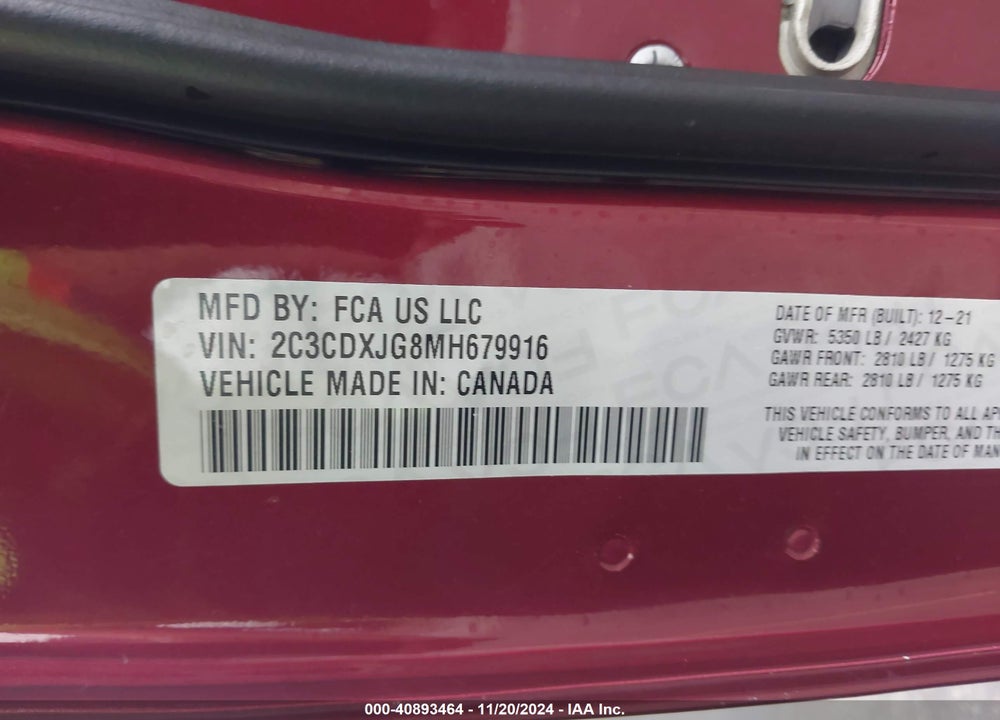 2021 DODGE CHARGER SXT AWD VIN: 2C3CDXJG8MH679916
