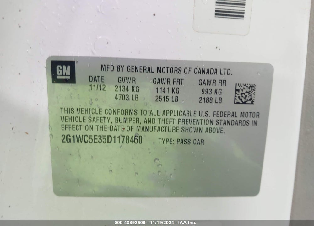 2013 CHEVROLET IMPALA LTZ VIN: 2G1WC5E35D1178460