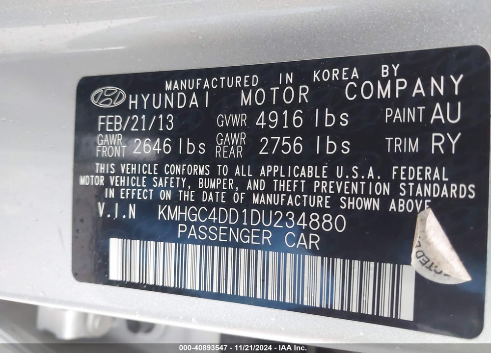 2013 HYUNDAI GENESIS 3.8 VIN: KMHGC4DD1DU234880