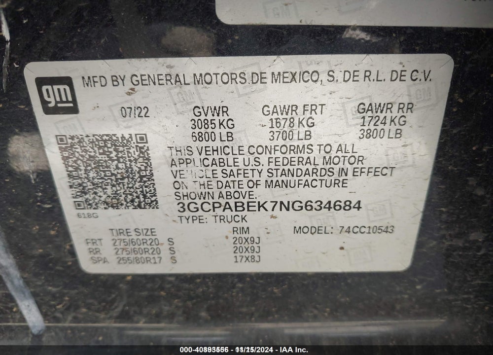 2022 CHEVROLET SILVERADO 1500 2WD SHORT BED CUSTOM VIN: 3GCPABEK7NG634684
