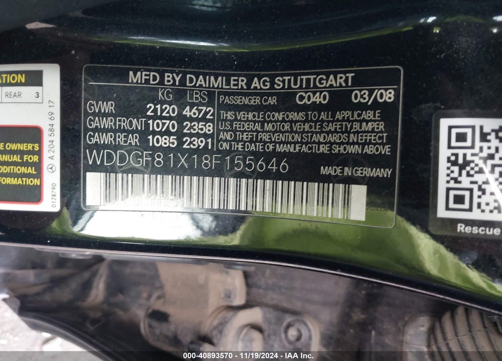 2008 MERCEDES-BENZ C 300 LUXURY 4MATIC/SPORT 4MATIC VIN: WDDGF81X18F155646