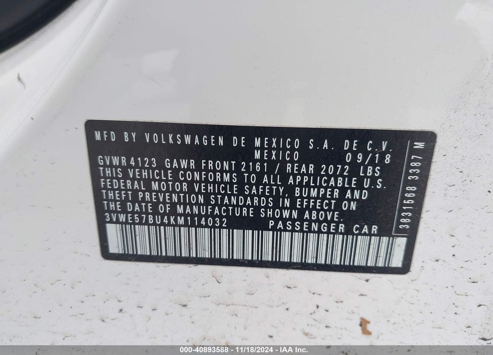 2019 VOLKSWAGEN JETTA 1.4T SEL VIN: 3VWE57BU4KM114032