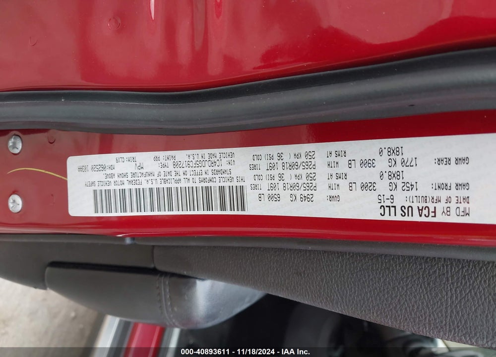 2015 DODGE DURANGO LIMITED VIN: 1C4RDJDG5FC917208