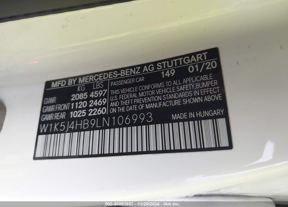 2020 MERCEDES-BENZ CLA 250 4MATIC VIN: W1K5J4HB9LN106993