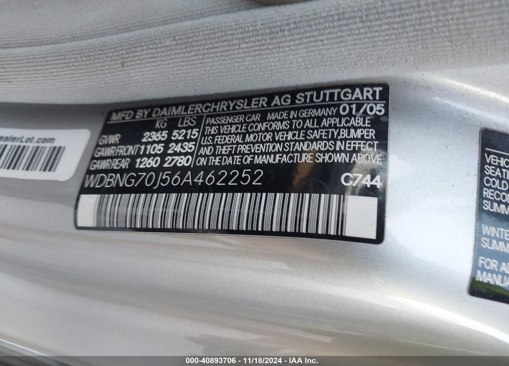 2006 MERCEDES-BENZ S 430 VIN: WDBNG70J56A462252