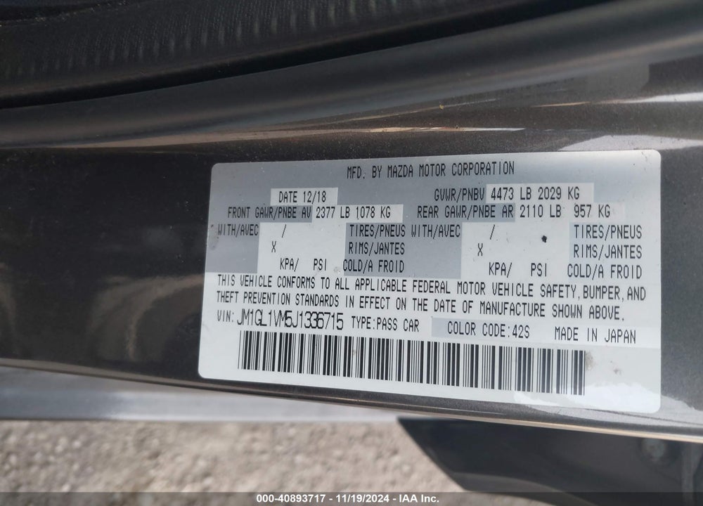 2018 MAZDA 6 TOURING VIN: JM1GL1VM5J1336715