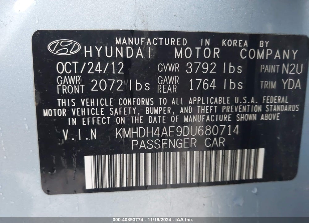 2013 HYUNDAI ELANTRA GLS VIN: KMHDH4AE9DU680714