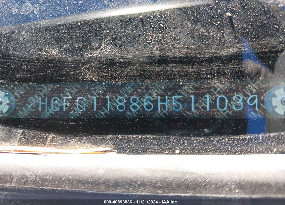 2006 HONDA CIVIC VIN: 2HGFG11886H511039