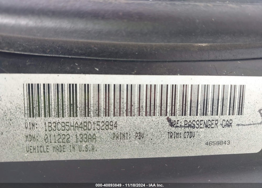 2011 DODGE CALIBER HEAT VIN: 1B3CB5HA4BD152894