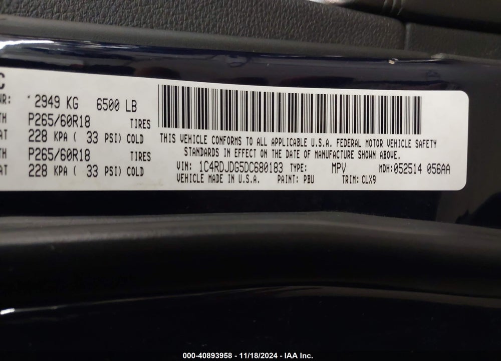 2013 DODGE DURANGO CREW VIN: 1C4RDJDG5DC680183