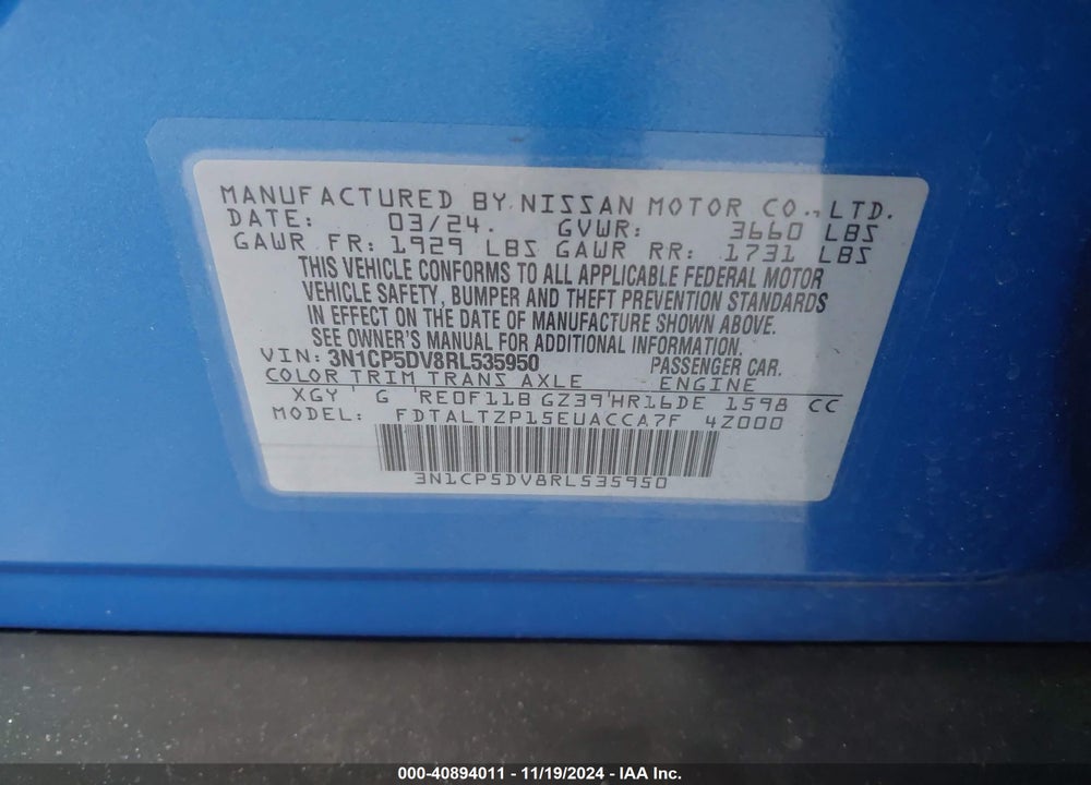 2024 NISSAN KICKS SR XTRONIC CVT VIN: 3N1CP5DV8RL535950