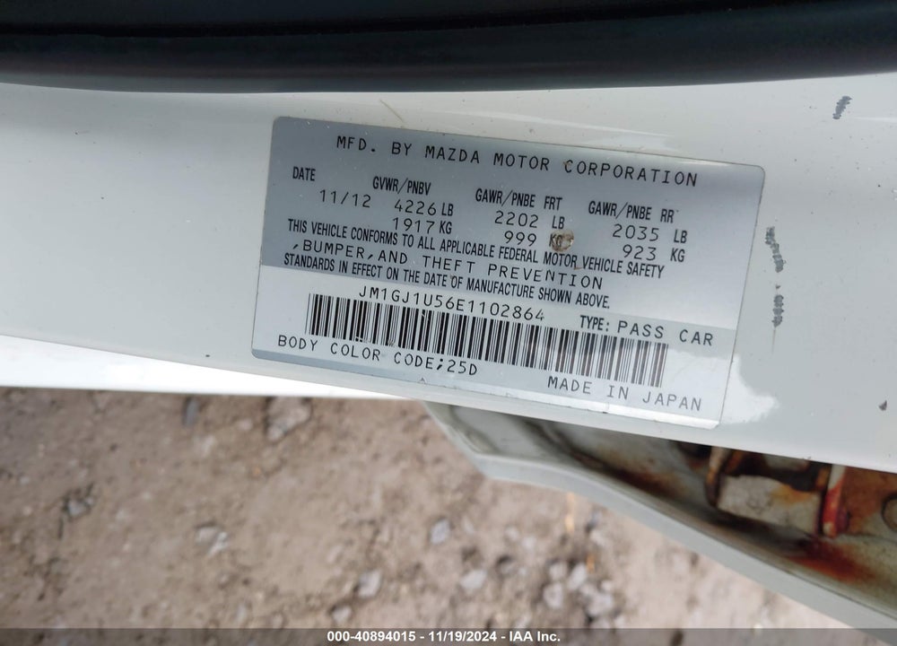 2014 MAZDA 6 I SPORT VIN: JM1GJ1U56E1102864
