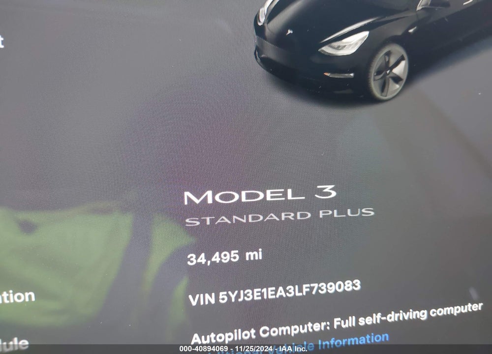 2020 TESLA MODEL 3 STANDARD RANGE PLUS REAR-WHEEL DRIVE/STANDARD RANGE REAR-WHEEL DRIVE VIN: 5YJ3E1EA3LF739083