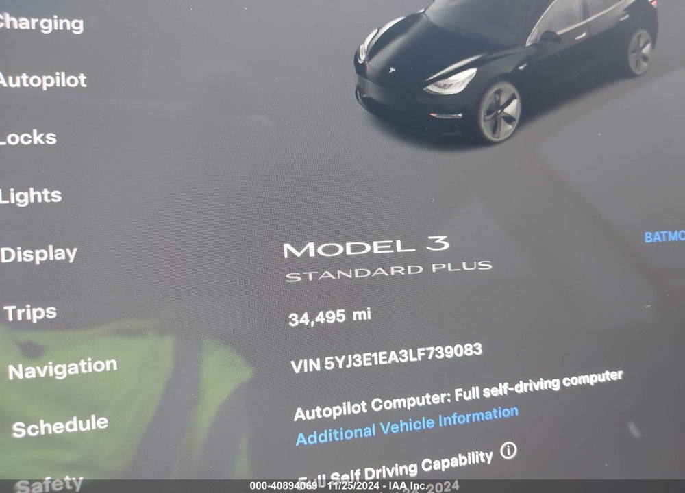 2020 TESLA MODEL 3 STANDARD RANGE PLUS REAR-WHEEL DRIVE/STANDARD RANGE REAR-WHEEL DRIVE VIN: 5YJ3E1EA3LF739083