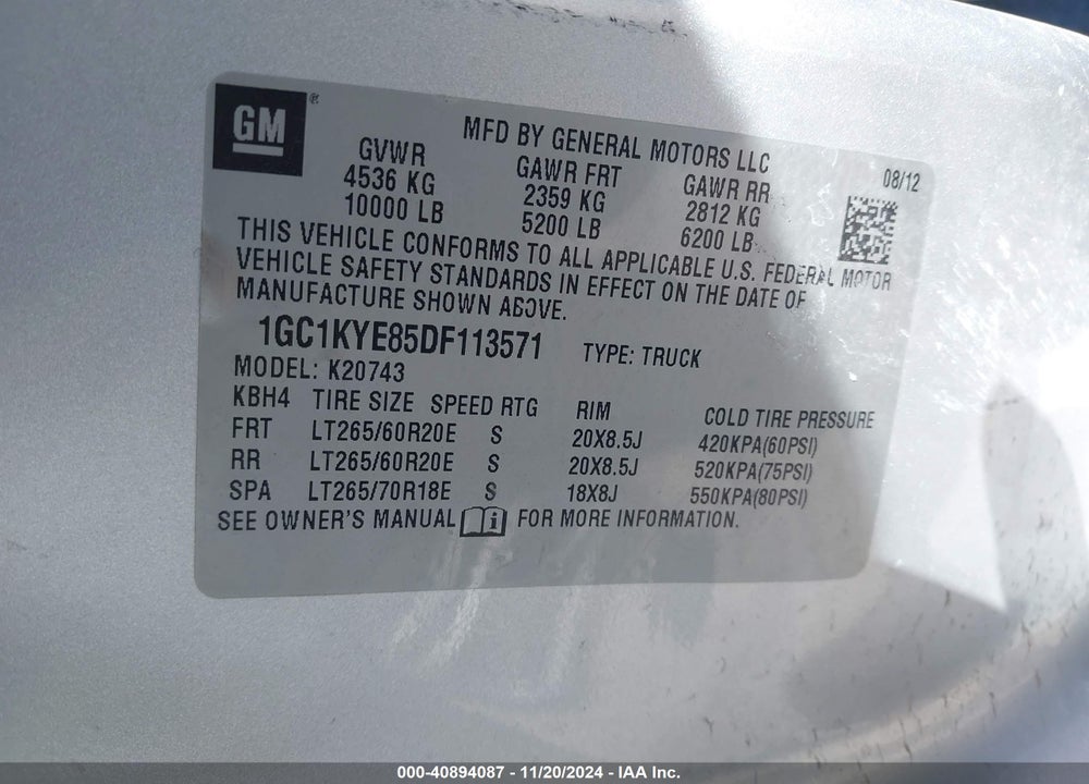 2013 CHEVROLET SILVERADO 2500HD LTZ VIN: 1GC1KYE85DF113571