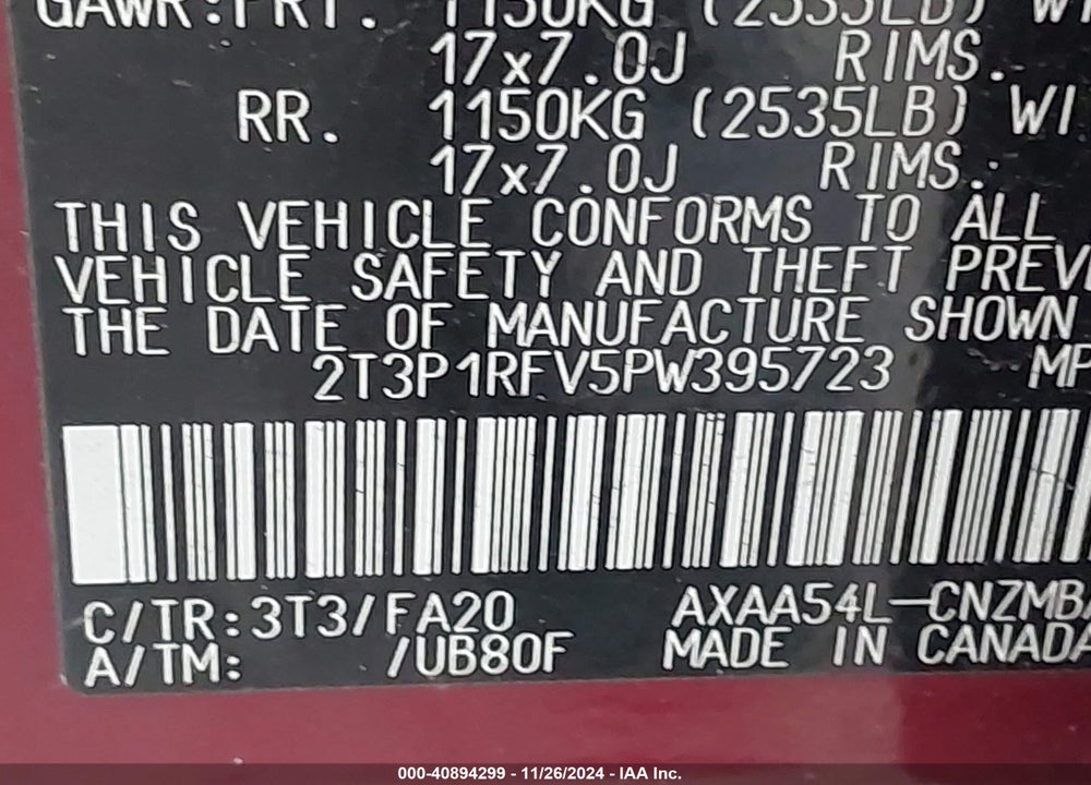 2023 TOYOTA RAV4 XLE VIN: 2T3P1RFV5PW395723