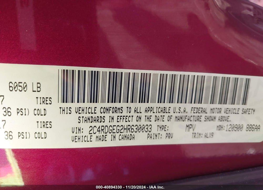 2017 DODGE GRAND CARAVAN GT VIN: 2C4RDGEG2HR630033