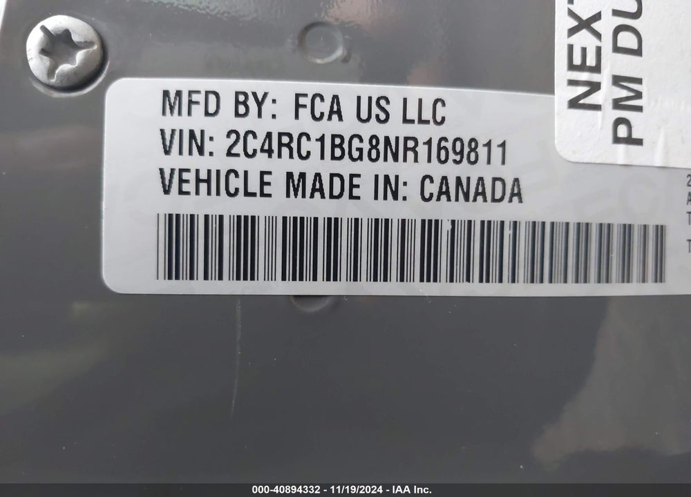 2022 CHRYSLER PACIFICA TOURING L VIN: 2C4RC1BG8NR169811