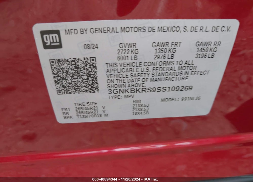 2025 CHEVROLET BLAZER AWD RS VIN: 3GNKBKRS9SS109269