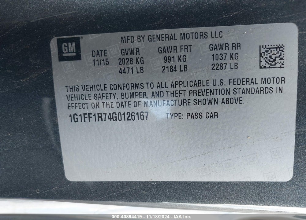 2016 CHEVROLET CAMARO 1SS VIN: 1G1FF1R74G0126167