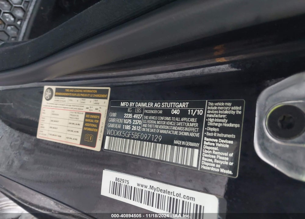 2011 MERCEDES-BENZ E 350 VIN: WDDKK5GF5BF097129